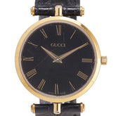 グッチ ベルト(社外品) 腕時計 クオーツ ブラック文字盤 ステンレススチール レザー レディース GUCCI 【中古】